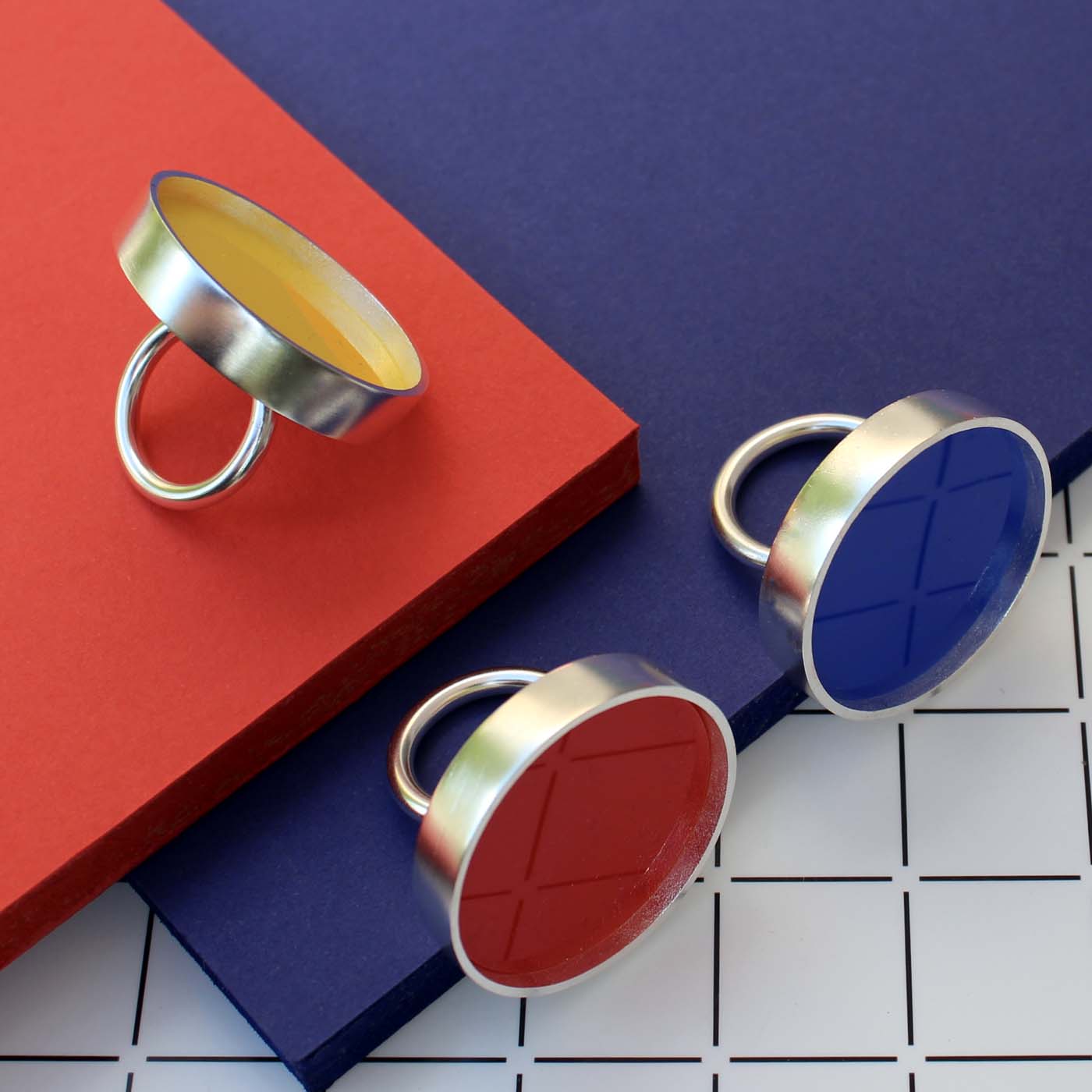 Circle Ring in Sterling Silver with Red Acrylic